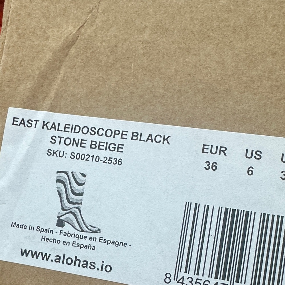 ALOHAS Black and Cream Swirl Heeled Boots - Picture 3 of 4
